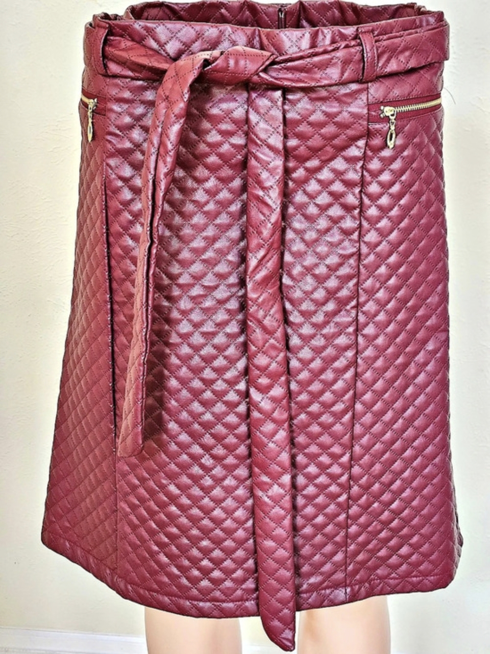 Quilted Mini Skirt in Burgundy Like New